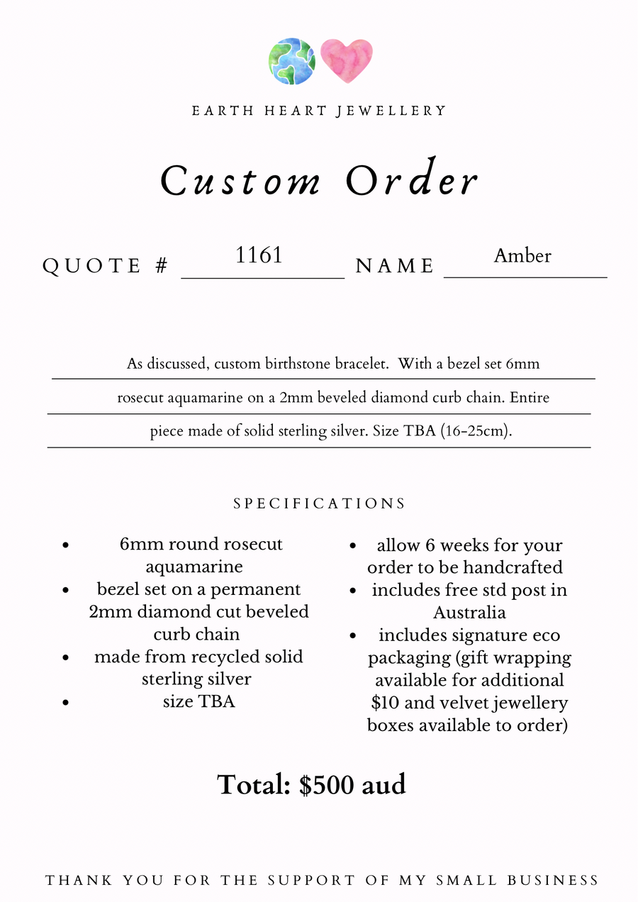 Custom Order #1161 Amber