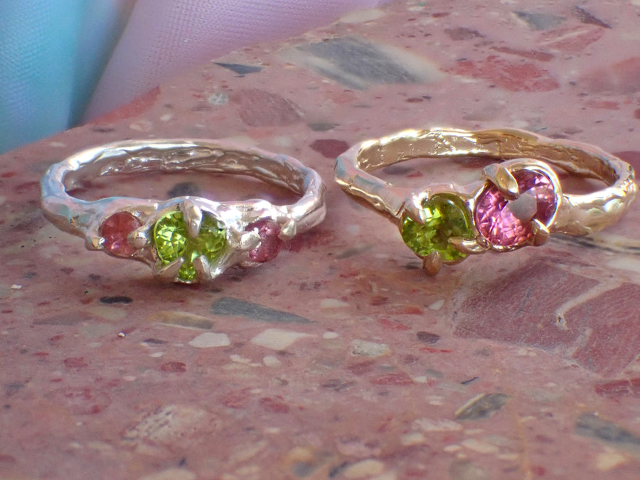 Love Amongst the Leaves Band | Silver Peridot & Tourmaline Ring (OOAK & Ready to Ship)