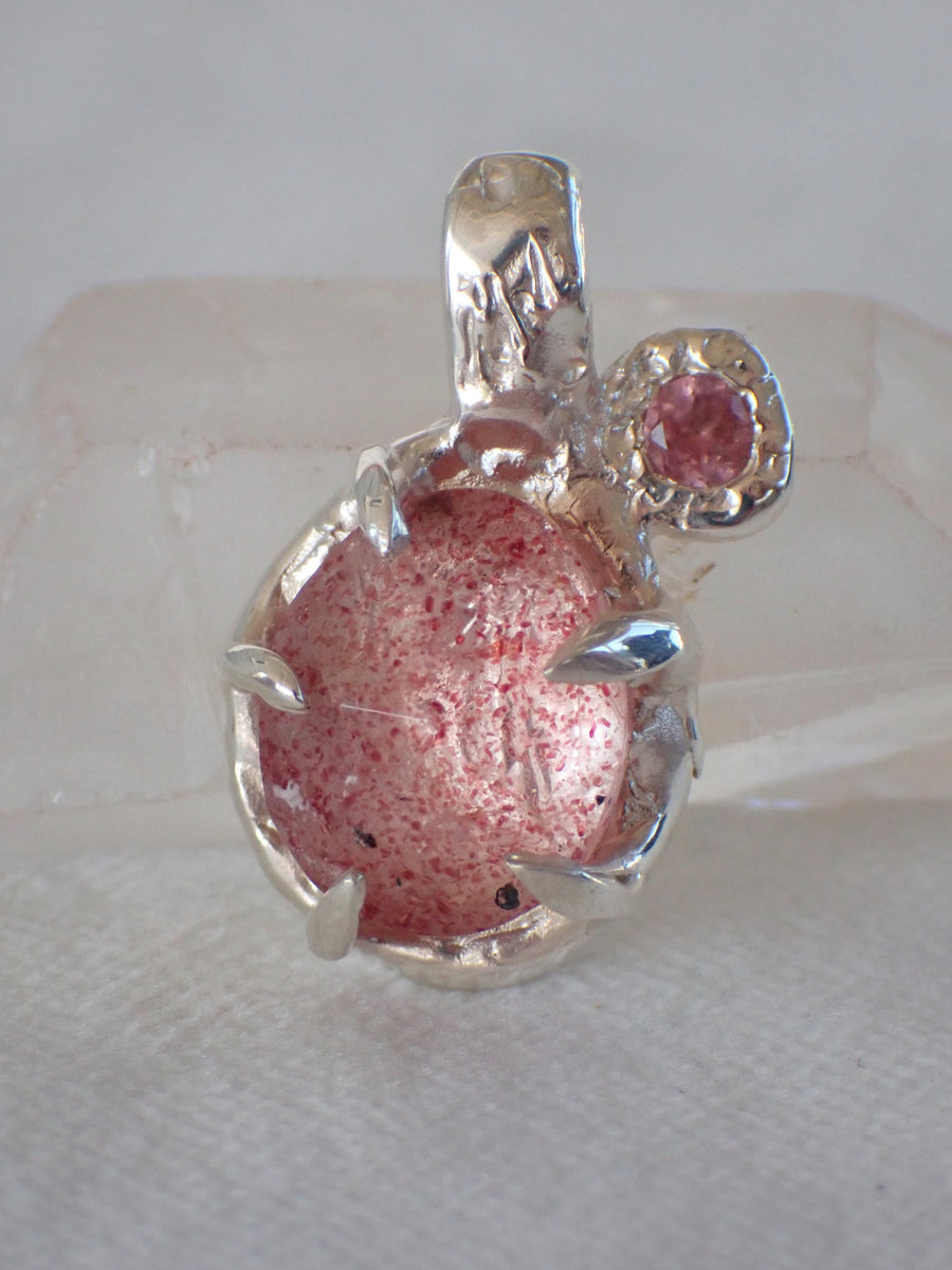 Strawberry Moon Pendant | Silver Strawberry Quartz Necklace (OOAK & Ready to Ship)