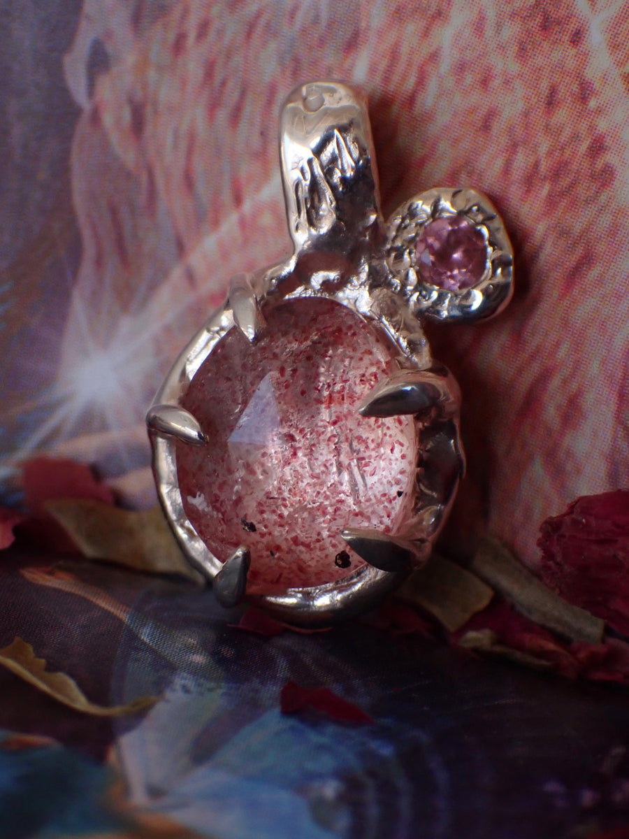 Strawberry Moon Pendant | Silver Strawberry Quartz Necklace (OOAK & Ready to Ship)