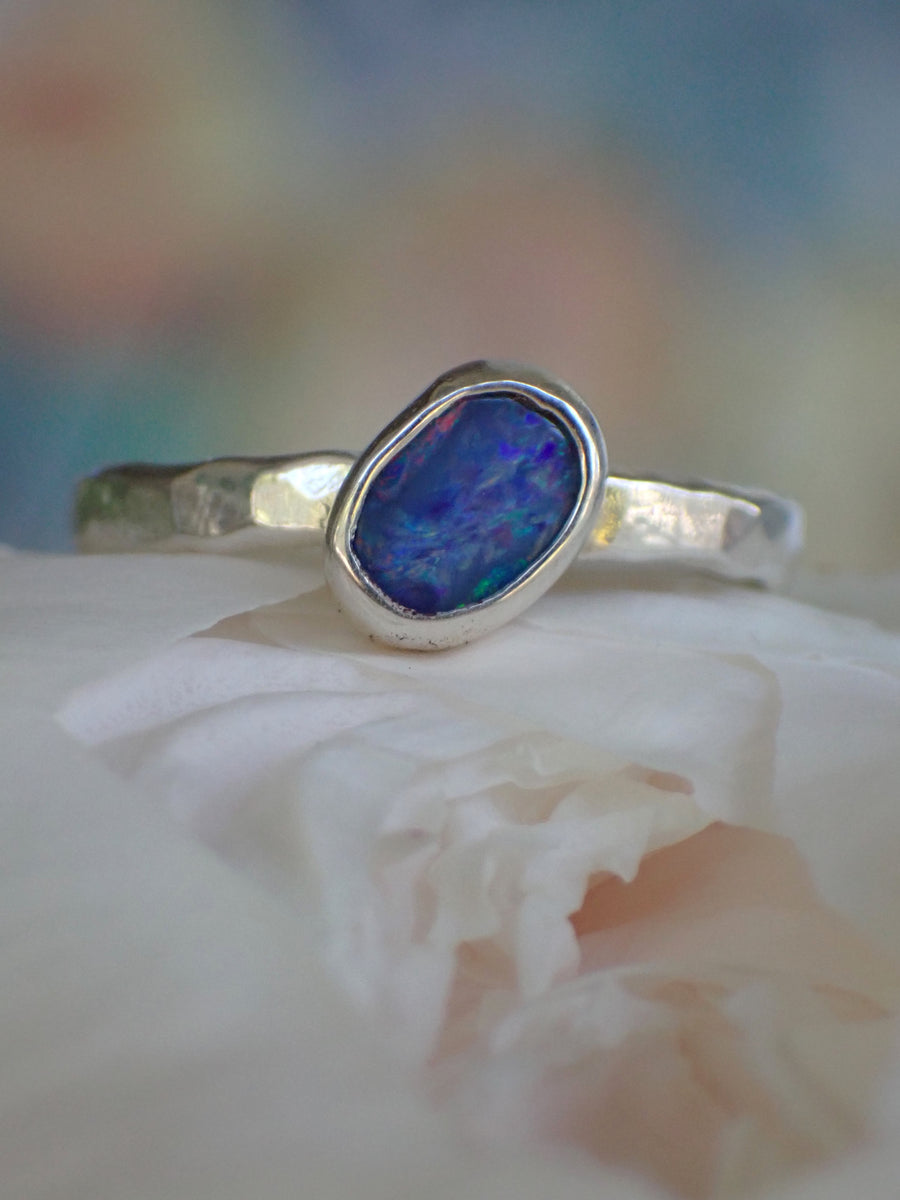 Seafire Band | Silver Opal Ring | Size 7.75 / P (OOAK & Ready to Ship)