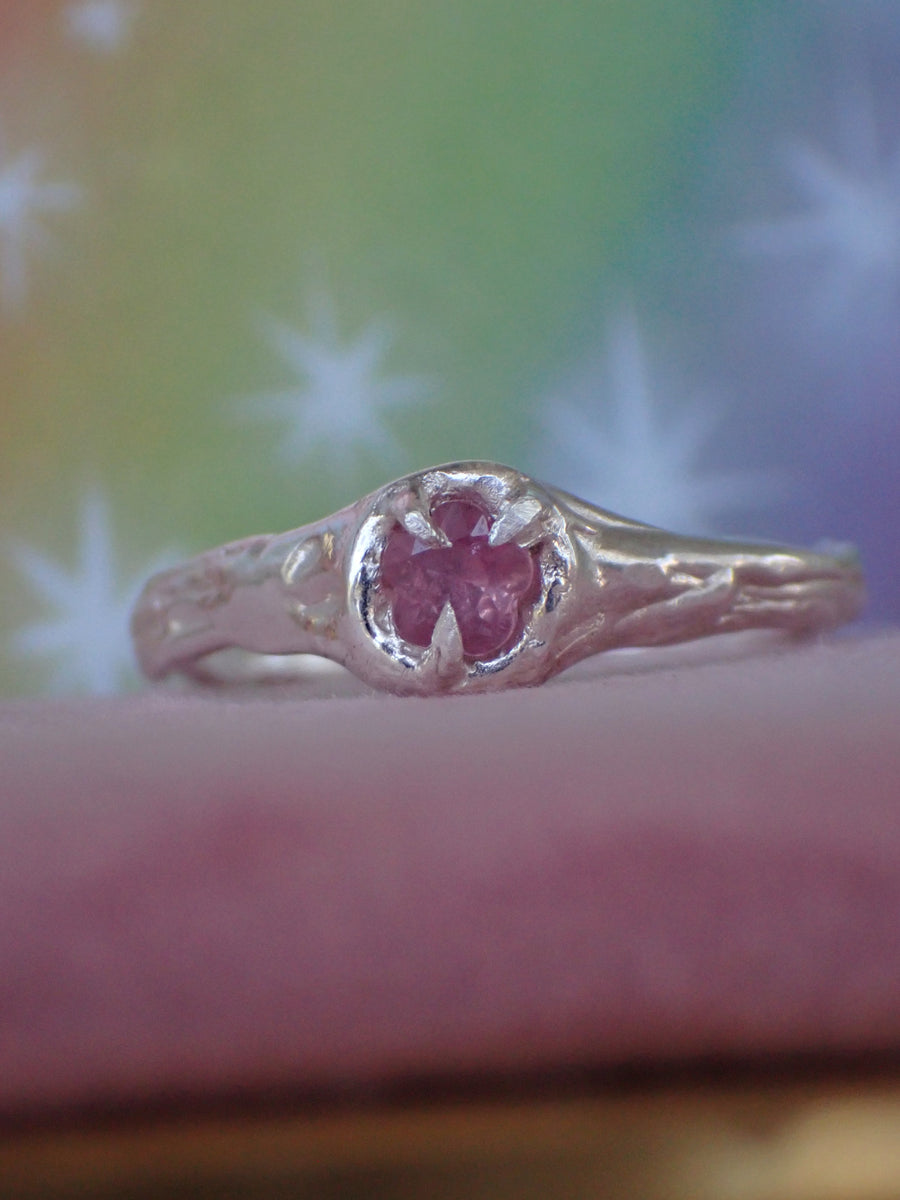 Posy Band | Pink Flower Sapphire Ring | Size P 1/2 / 8 (OOAK & Ready to Ship)
