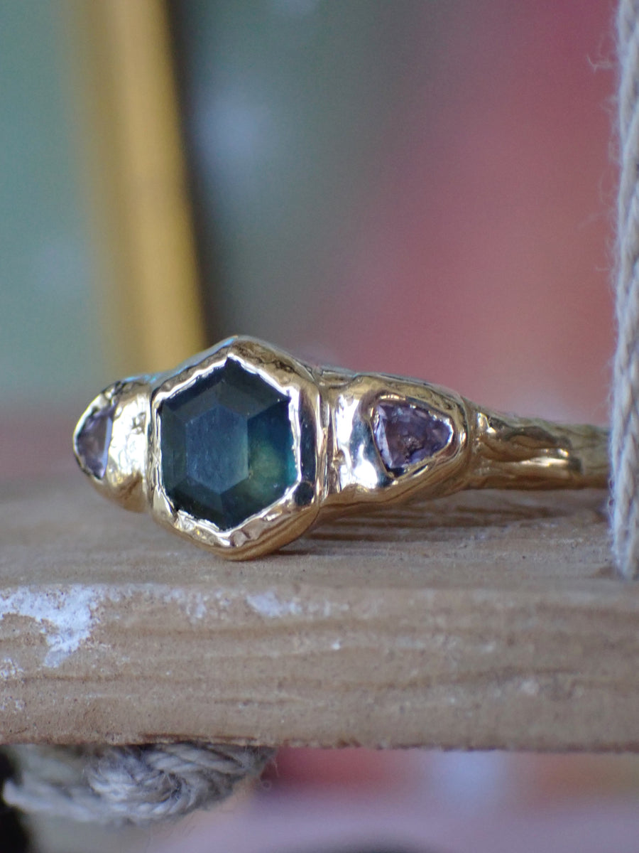 Art Nouveau Band | Yellow Gold Sapphire Engagement Ring (OOAK & Ready to Ship)