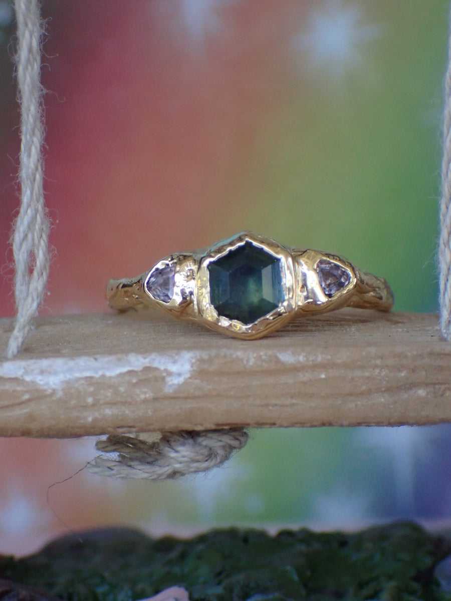 Art Nouveau Band | Yellow Gold Sapphire Engagement Ring (OOAK & Ready to Ship)