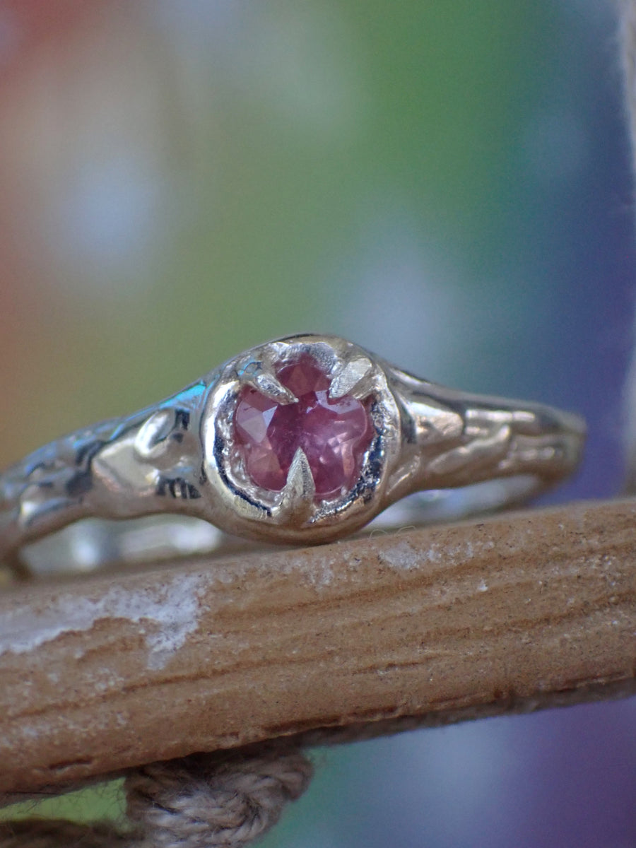 Posy Band | Pink Flower Sapphire Ring | Size P 1/2 / 8 (OOAK & Ready to Ship)