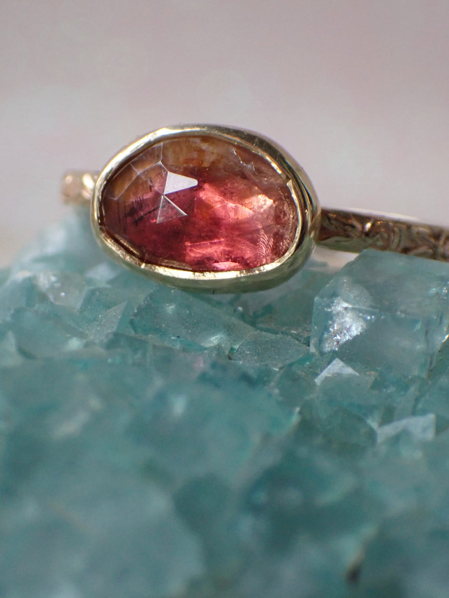 Peach Blossom Band | Gold Pink Tourmaline Ring (OOAK & Ready to Ship)