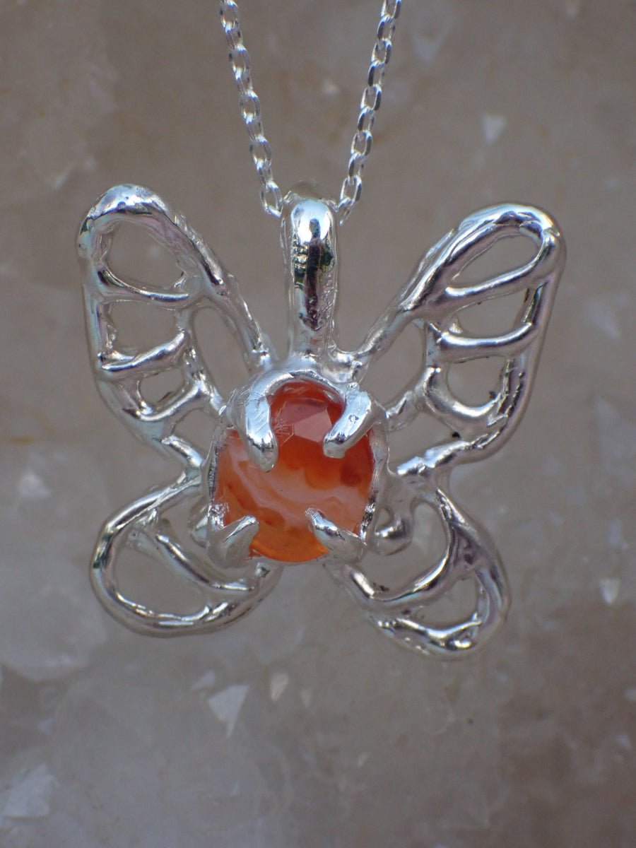 Painted Lady Butterfly Pendant | Silver Carnelian Butterfly Necklace (OOAK & Ready to Ship)