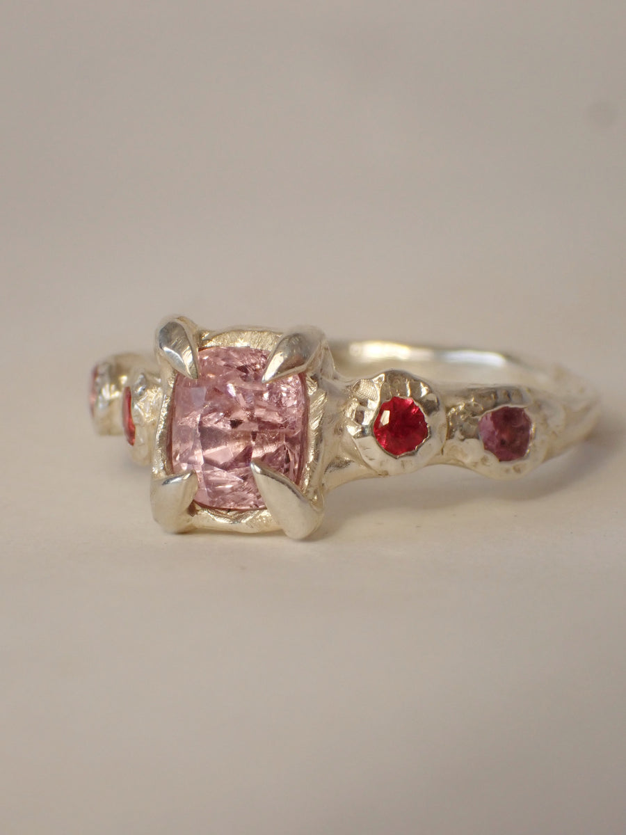 Rose Sprite Ring | Silver Pink Spinel, Sapphire & Ruby Ring | Size 7.25 / O |  (OOAK + Ready to Ship)