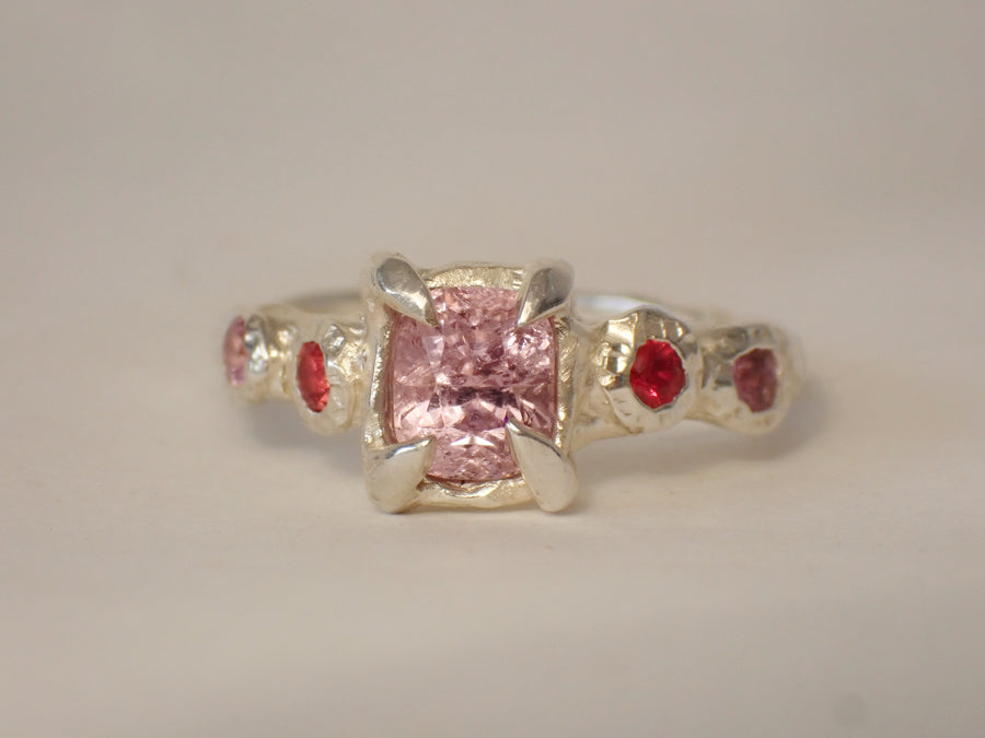 Rose Sprite Ring | Silver Pink Spinel, Sapphire & Ruby Ring | Size 7.25 / O |  (OOAK + Ready to Ship)