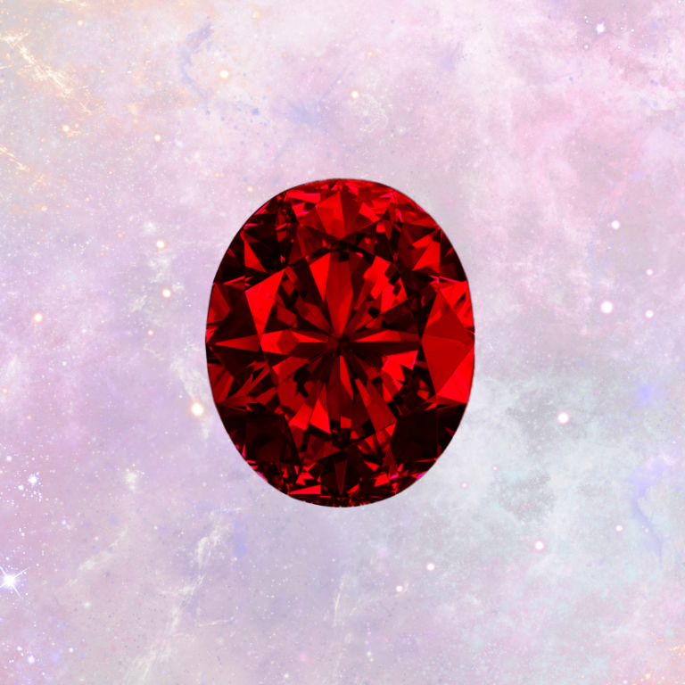 Red gemstone on a starry space background
