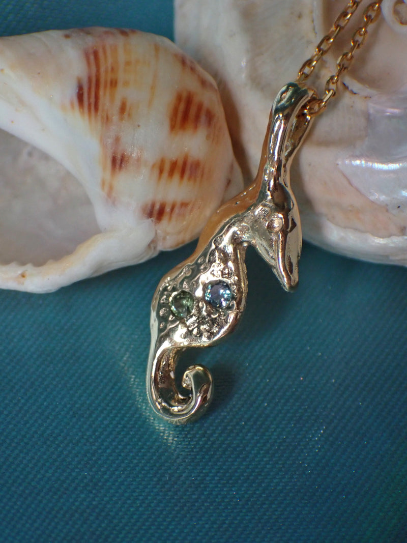 Seahorse Pendant | Sapphire Seahorse Necklace (Made to Order)