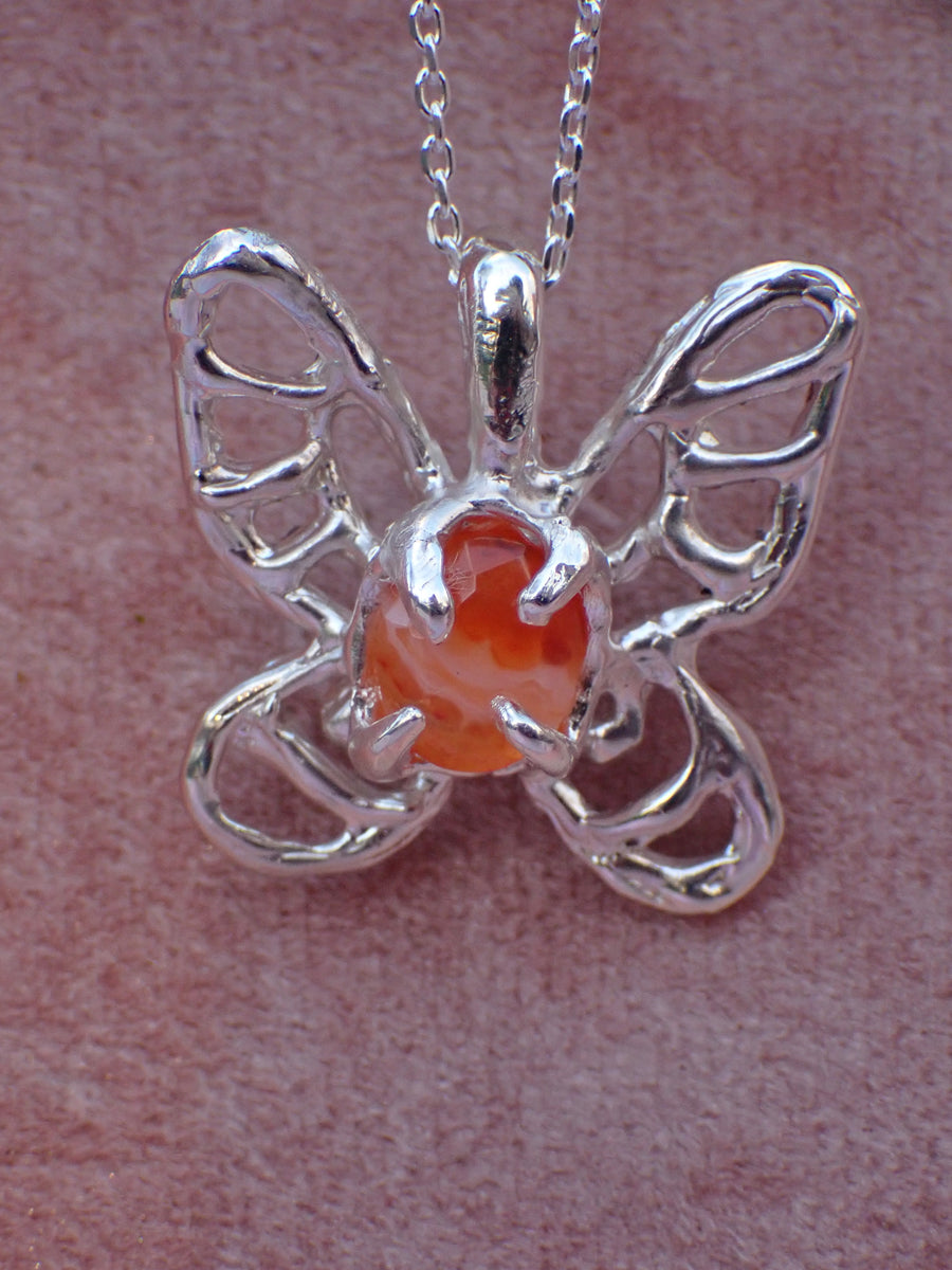 Painted Lady Butterfly Pendant | Silver Carnelian Butterfly Necklace (OOAK & Ready to Ship)