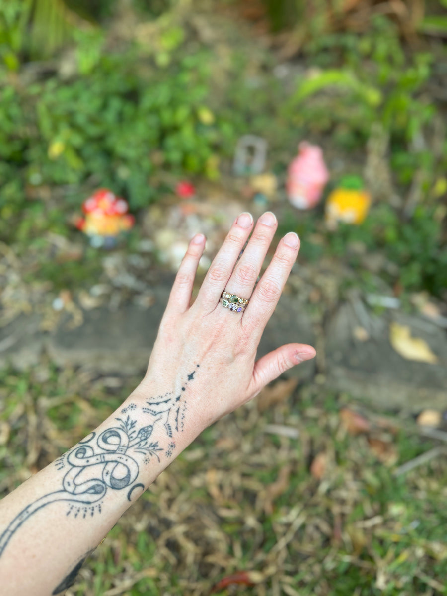 Faerie Glade Ring | Gold Moss Agate Ring | Size 8 / P 1/2 (OOAK + Ready to Ship)