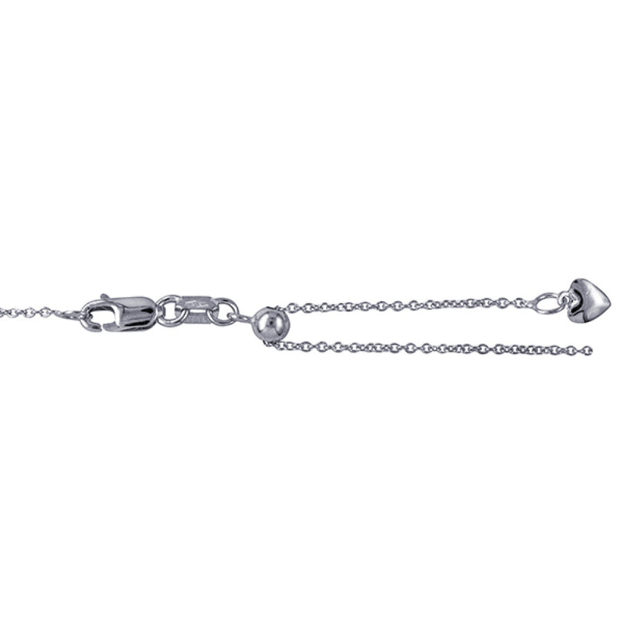 Adjustable Sliding Chain with heart detail in Silver on white background