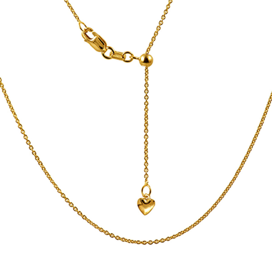 Gold sliding necklace with a heart-shaped end  on a white background