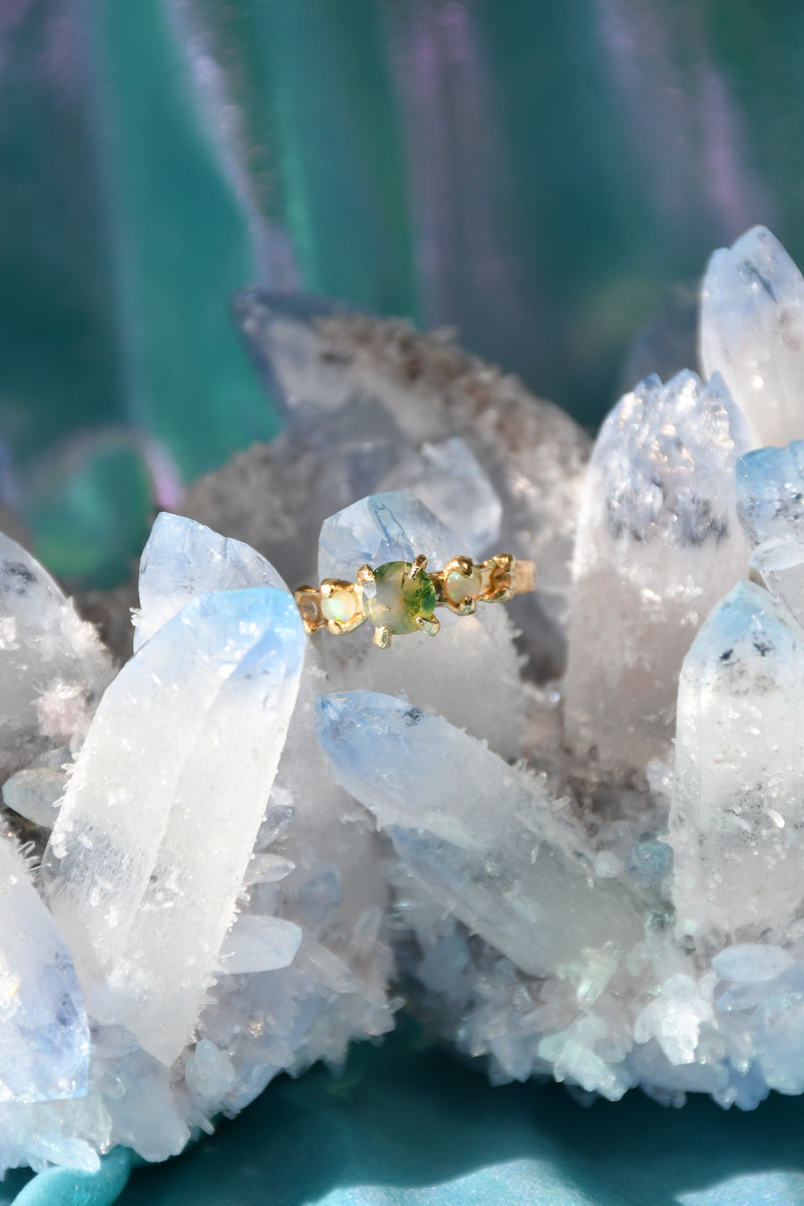 Faerie Glade Ring | Gold Moss Agate Ring | Size 8 / P 1/2 (OOAK + Ready to Ship)