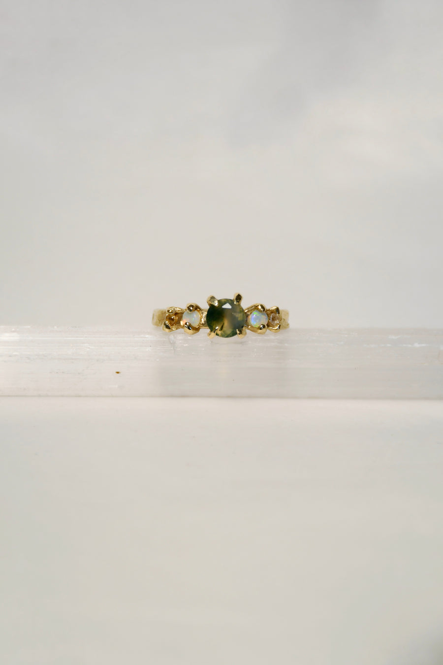 Faerie Glade Ring | Gold Moss Agate Ring | Size 8 / P 1/2 (OOAK + Ready to Ship)