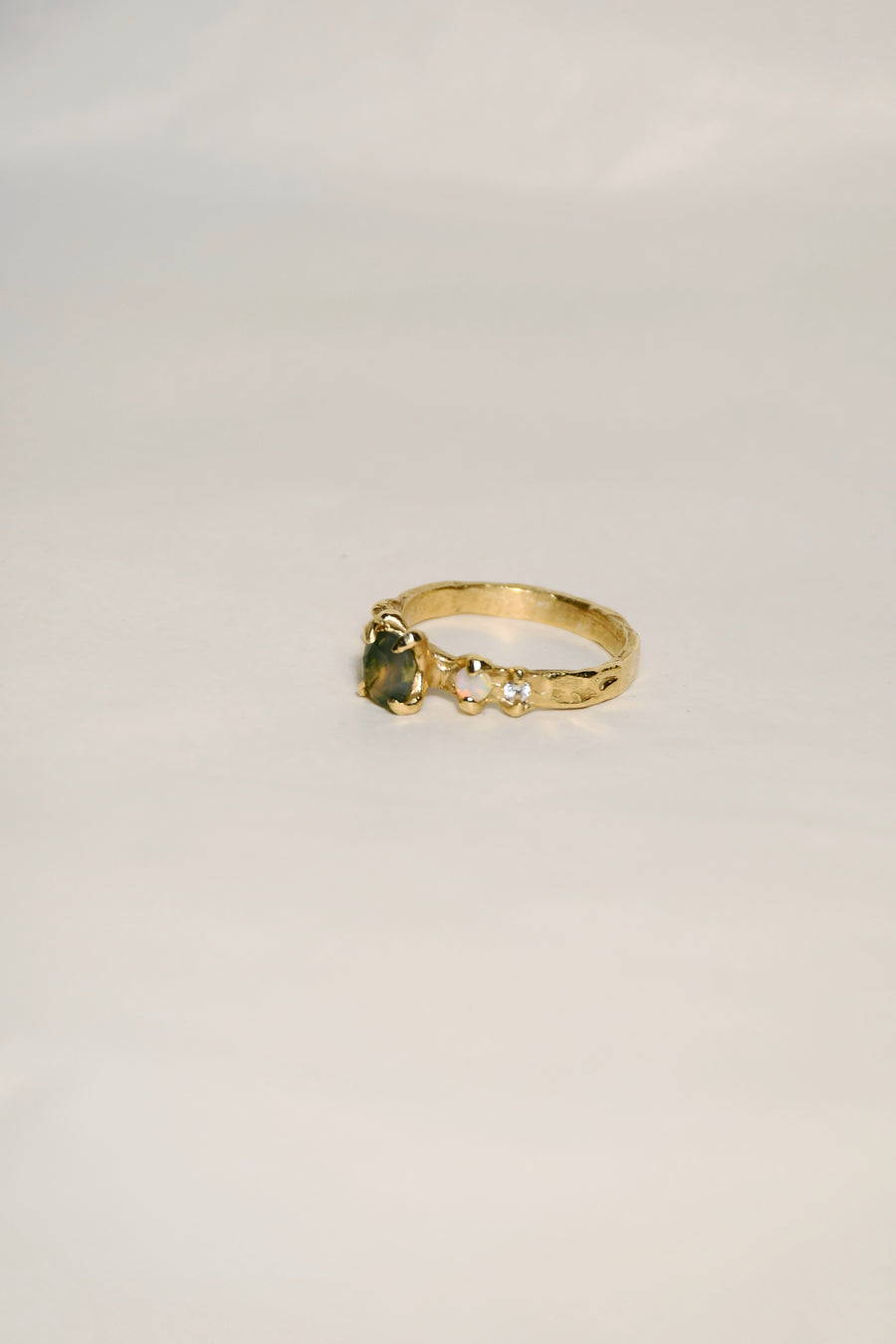 Faerie Glade Ring | Gold Moss Agate Ring | Size 8 / P 1/2 (OOAK + Ready to Ship)
