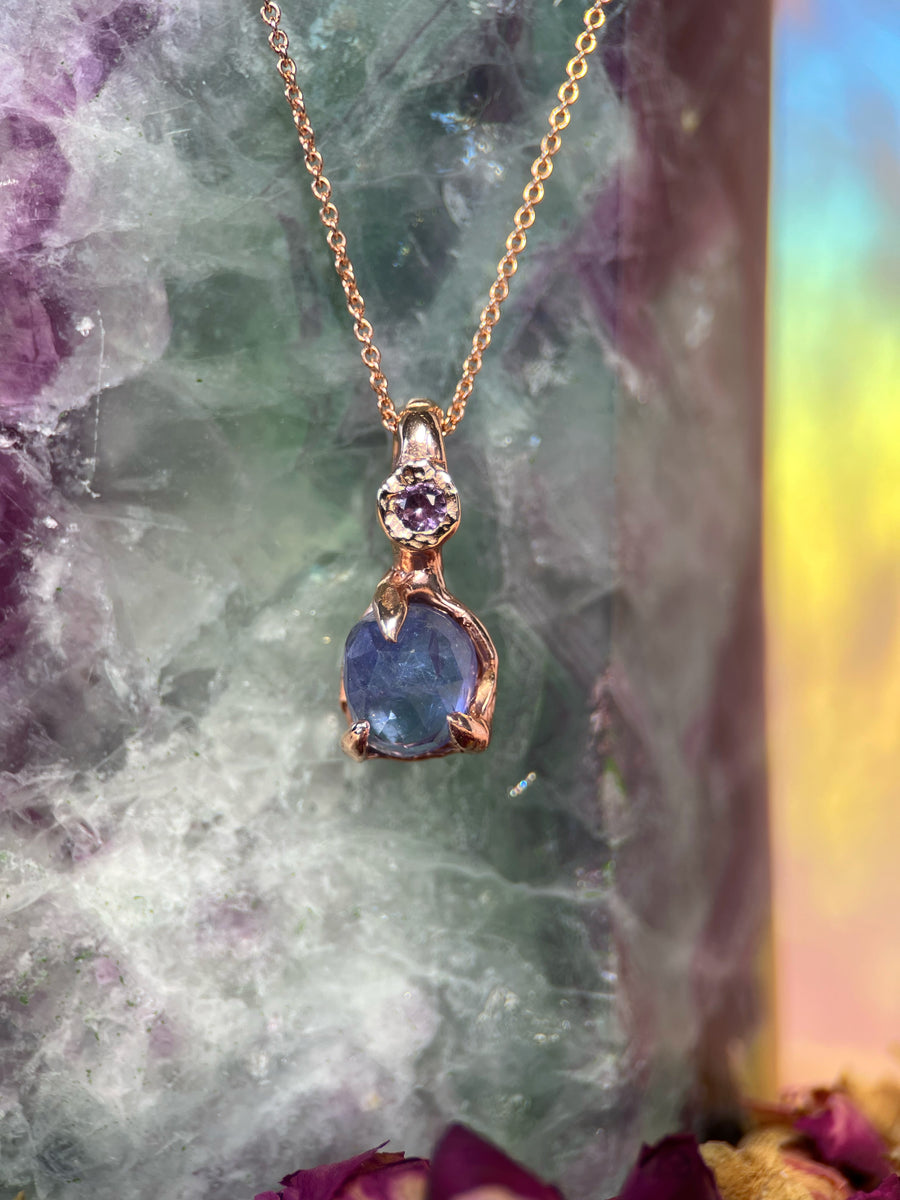 Lavender Drop Pendant | Rose Gold Tanzanite & Alexandrite Necklace (OOAK & Ready to Ship)