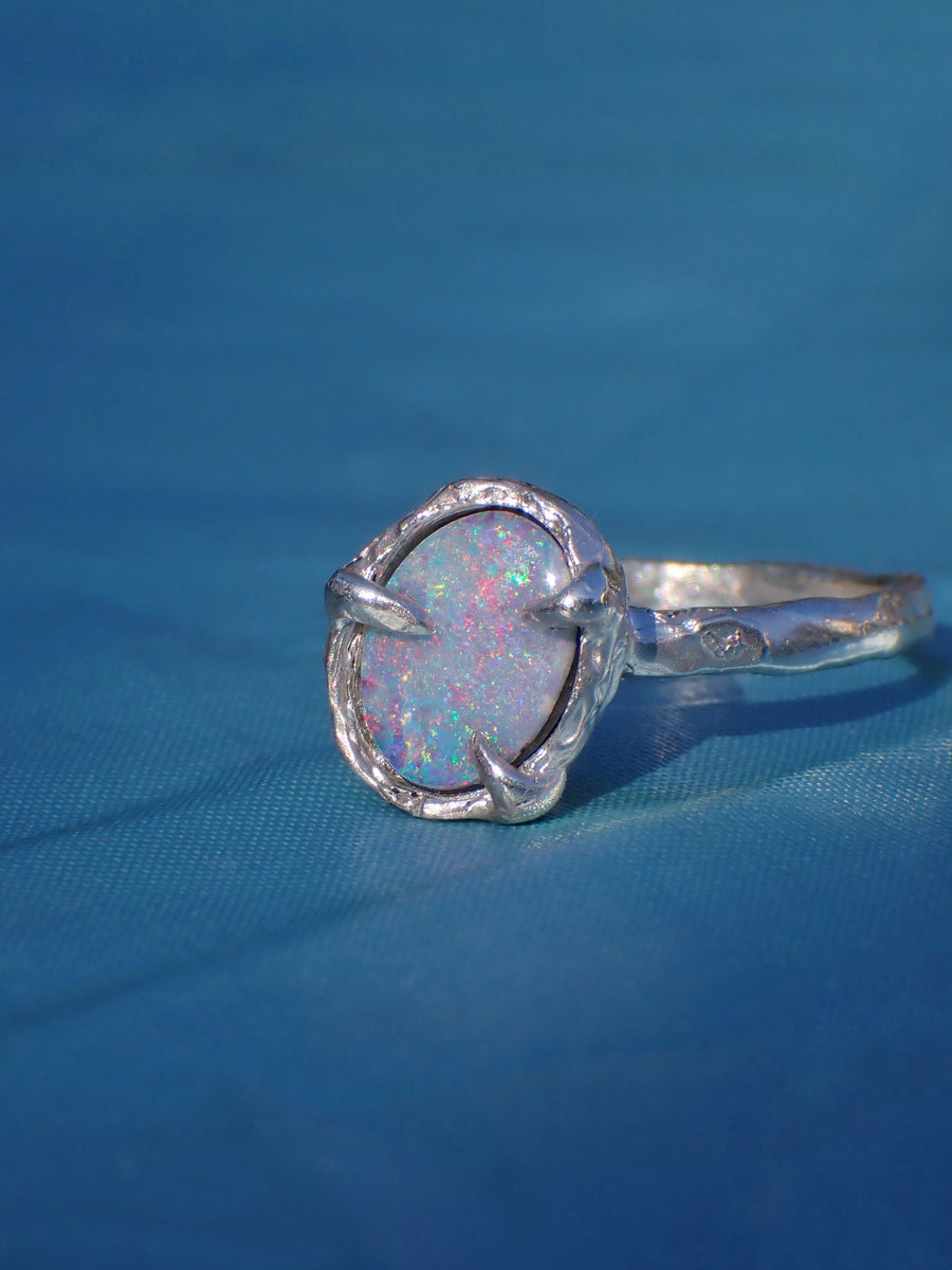 Cosmic Rainbow Band | Silver Opal Ring | Size 8.25 / Q (OOAK & Ready to Ship)