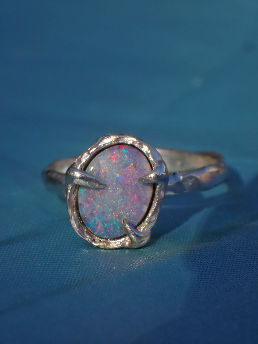 Cosmic Rainbow Band | Silver Opal Ring | Size 8.25 / Q (OOAK & Ready to Ship)