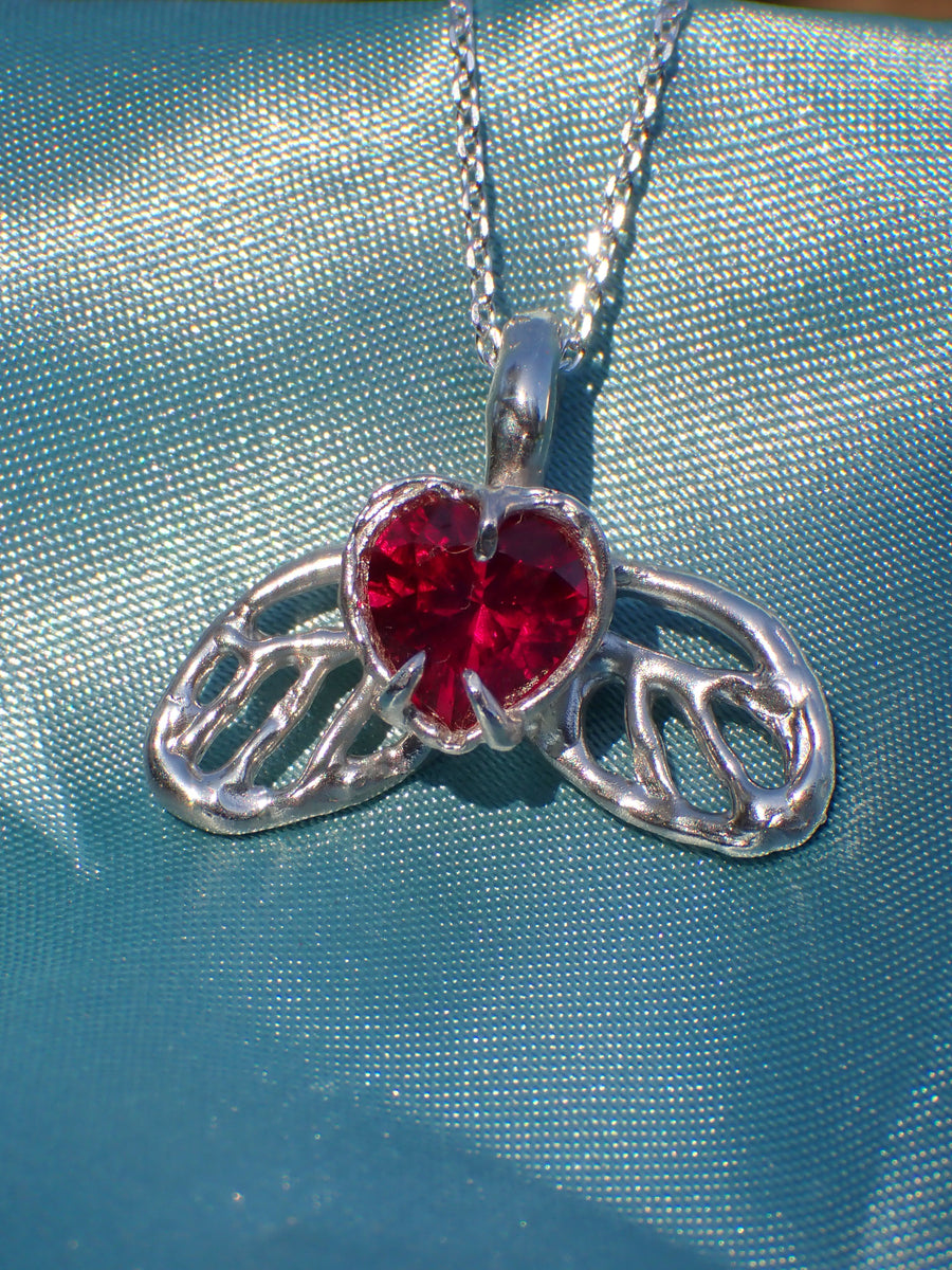 Lovefire Butterfly Pendant | Silver Ruby Heart Butterfly Necklace (OOAK & Ready to Ship)