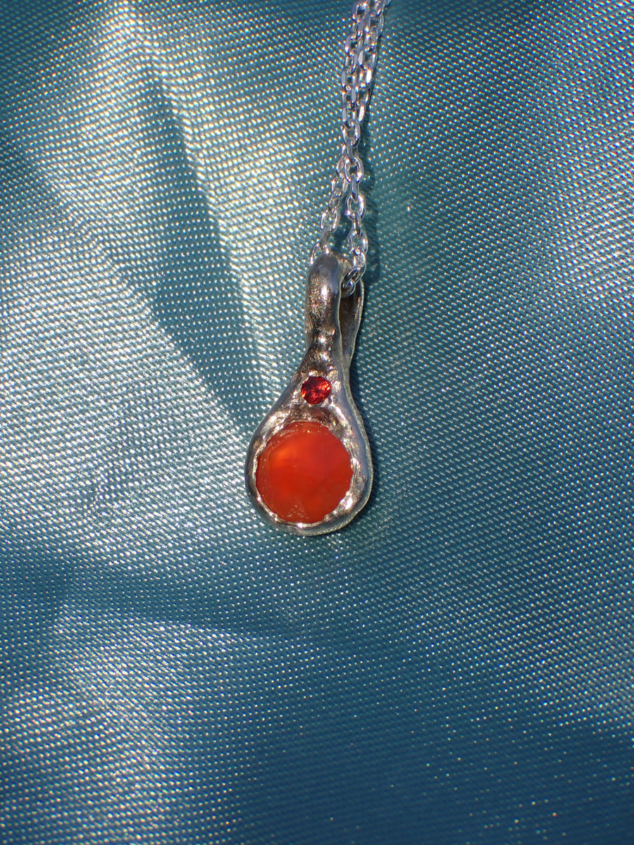 Mandarin Pendant | Silver Carnelian & Garnet Necklace (OOAK & Ready to Ship)