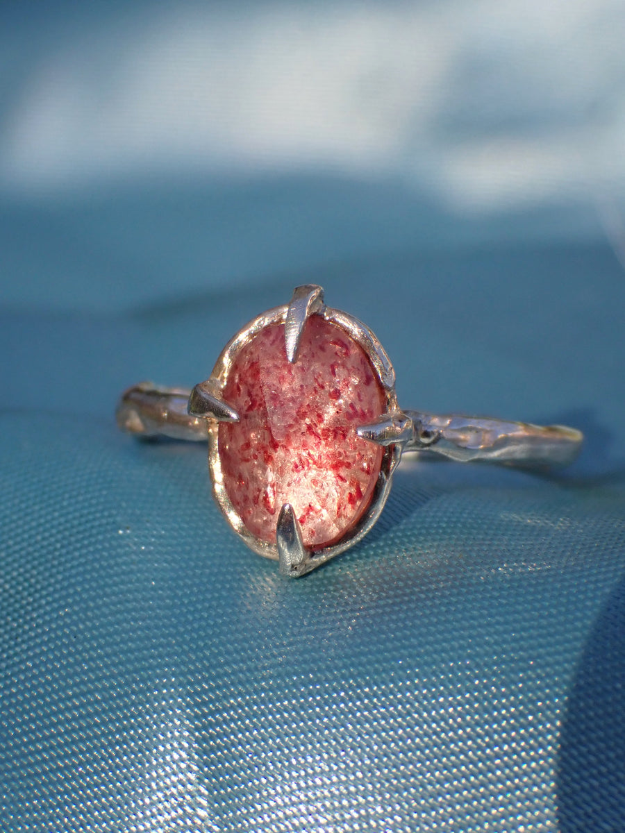 Strawberry Basket Band | Silver Strawberry Quartz Ring | Size 7.5 / O 1/2 (OOAK & Ready to Ship)