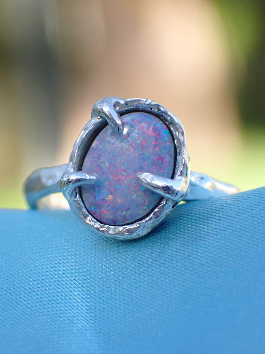 Cosmic Rainbow Band | Silver Opal Ring | Size 8.25 / Q (OOAK & Ready to Ship)