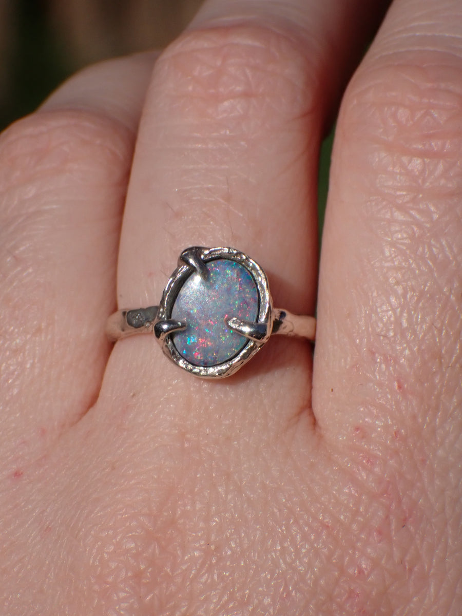 Cosmic Rainbow Band | Silver Opal Ring | Size 8.25 / Q (OOAK & Ready to Ship)