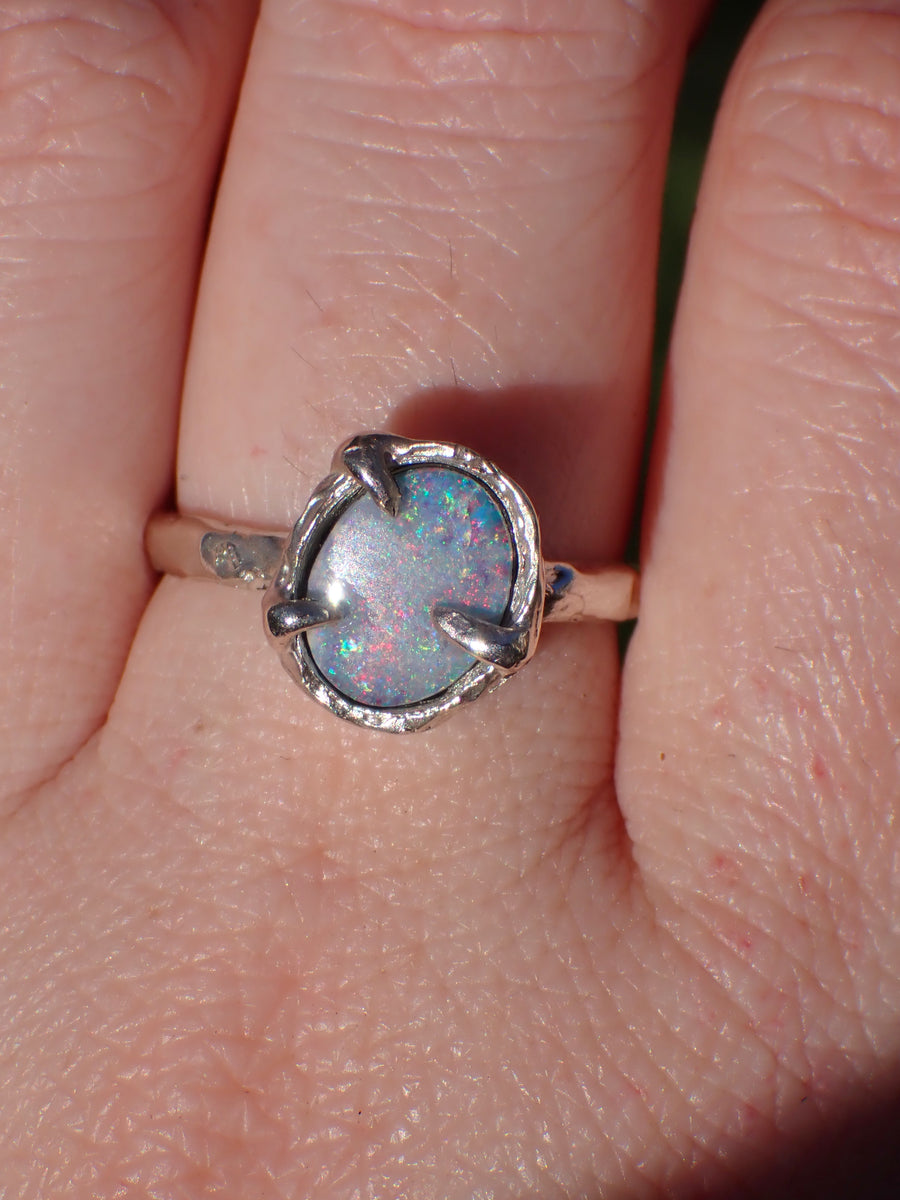 Cosmic Rainbow Band | Silver Opal Ring | Size 8.25 / Q (OOAK & Ready to Ship)