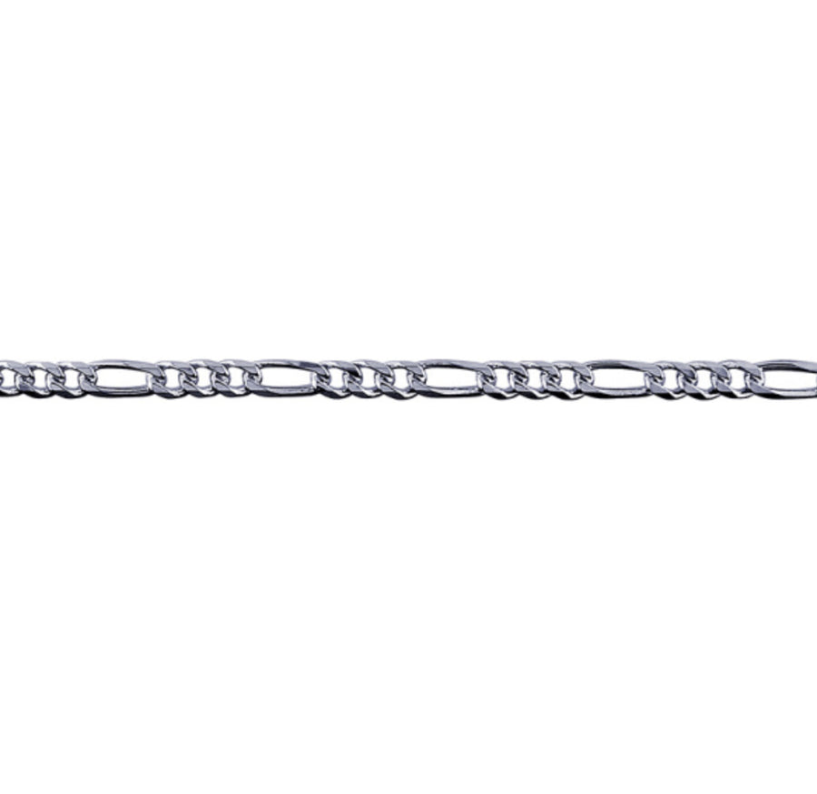 A silver or gold chain figaro anklet, 25cm long, with a 3:1 style pattern.