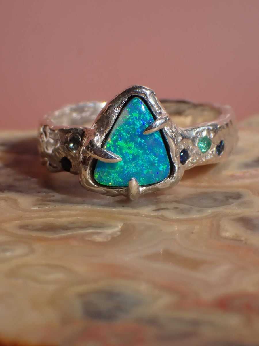 Neptune’s Jewels Ring | Silver Opal, Sapphire & Emerald Ring (OOAK & Ready to Ship)