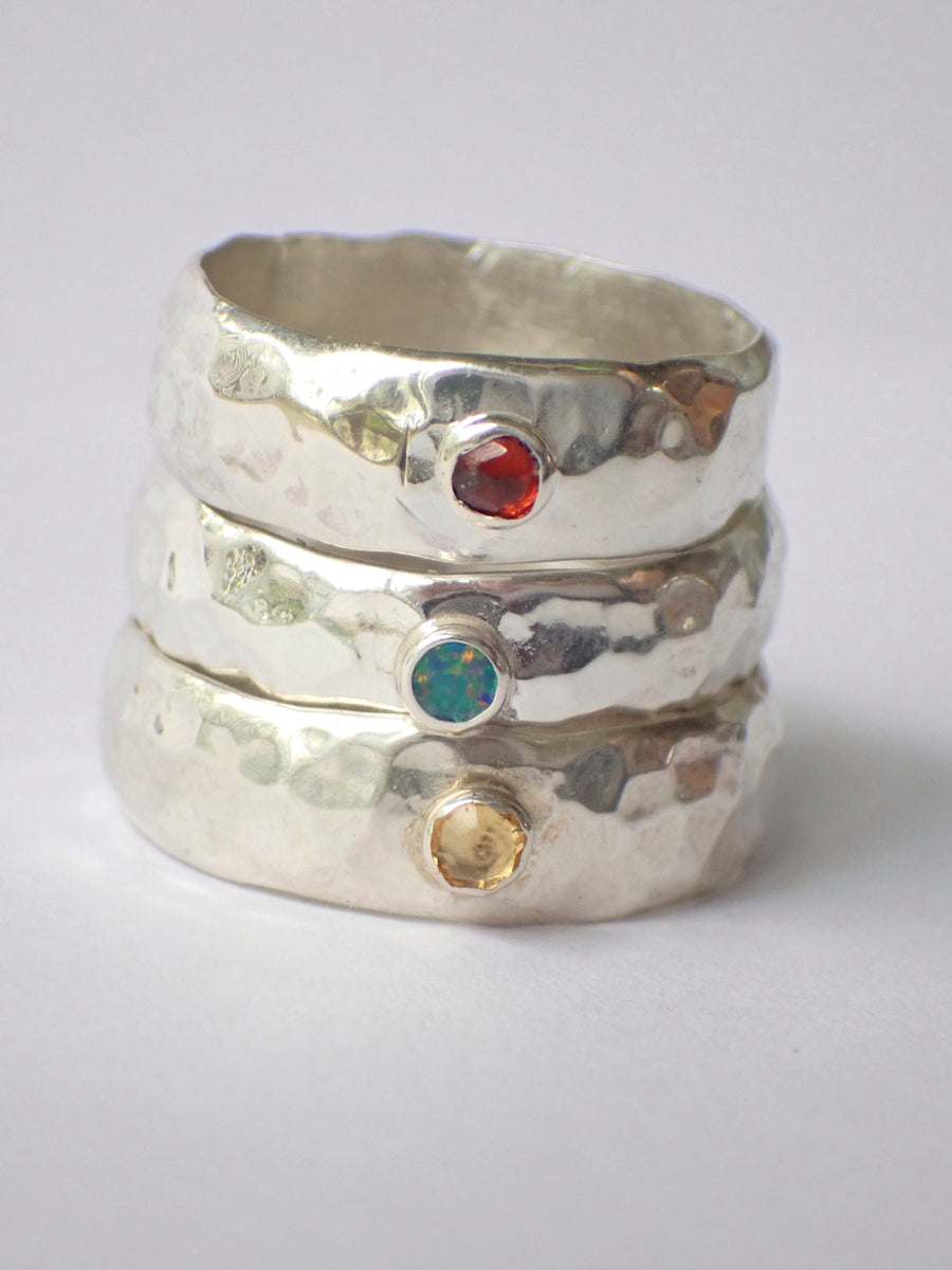 Mercury Band | Custom Gemstone Gold or Silver Textured Ring