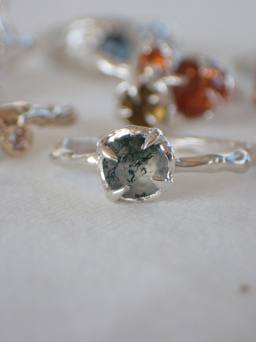 Gaia Band | Moss Agate Silver or Gold Ring