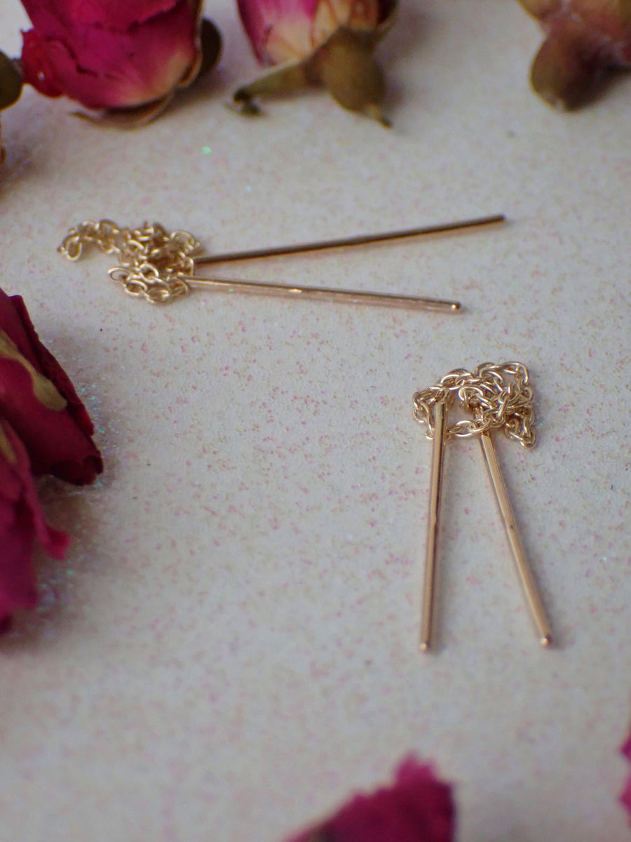 Simple Threader Bars | Solid Gold Earrings