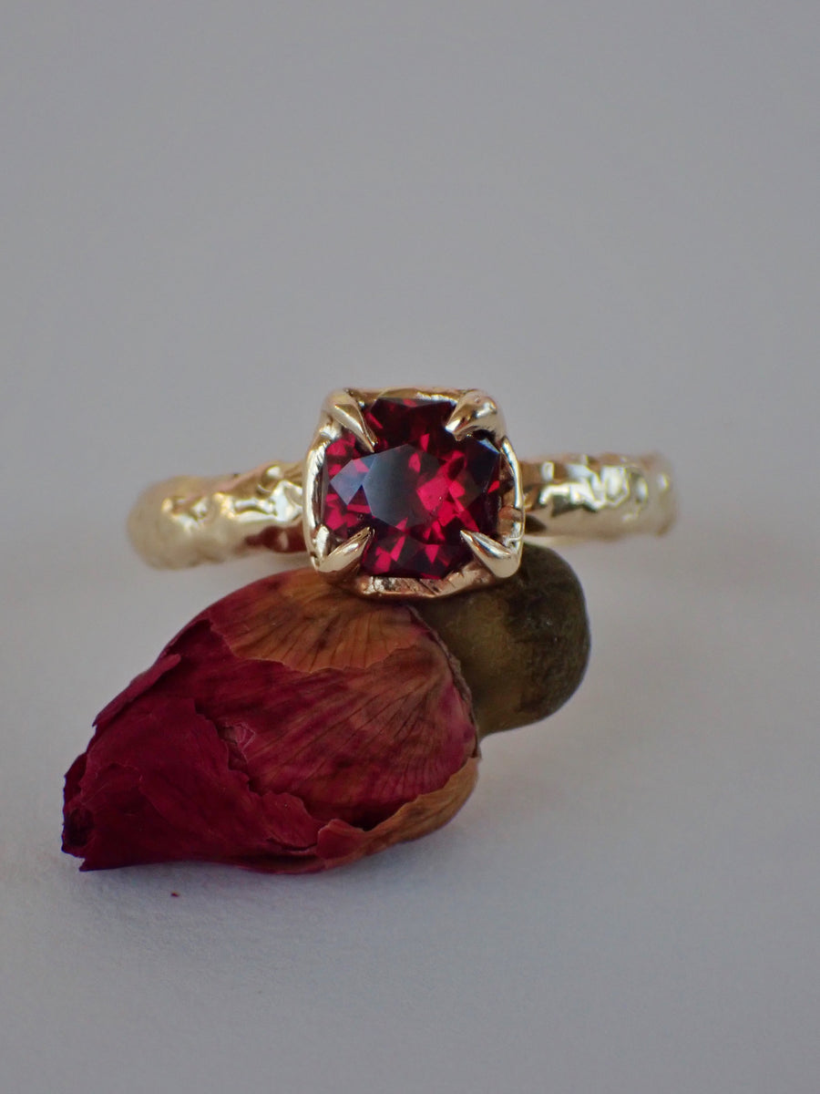 Helios, Version I | Yellow Gold Garnet Engagement Ring (OOAK & Ready to Ship)