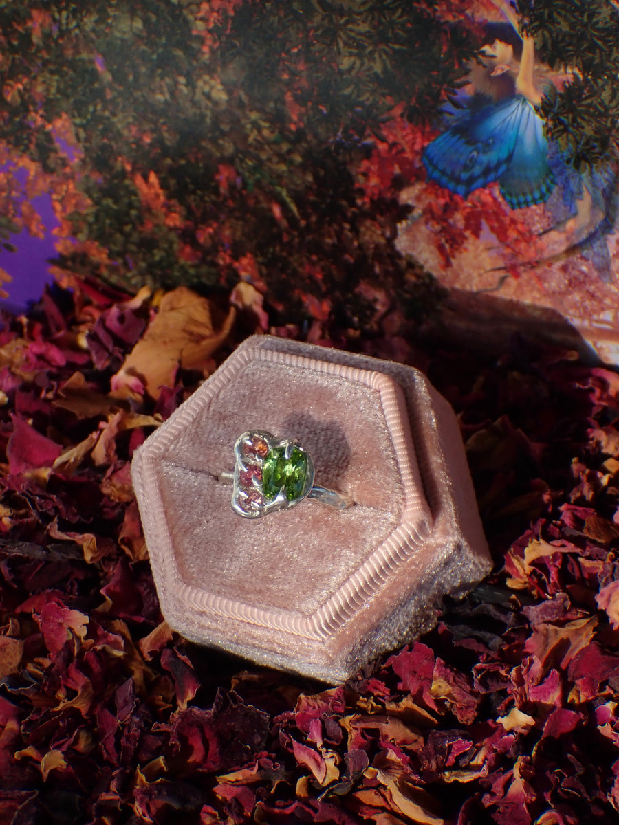 House Amongst the Roses Ring | Peridot, Tourmaline and Silver Ring