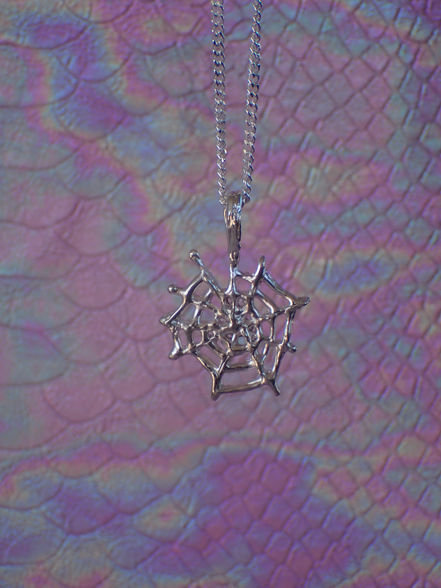 Orb Weaver Pendant | Molten Cobweb Custom Gemstone Necklace in Gold or Silver