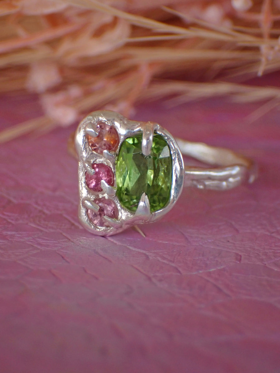 House Amongst the Roses Ring | Peridot, Tourmaline and Silver Ring