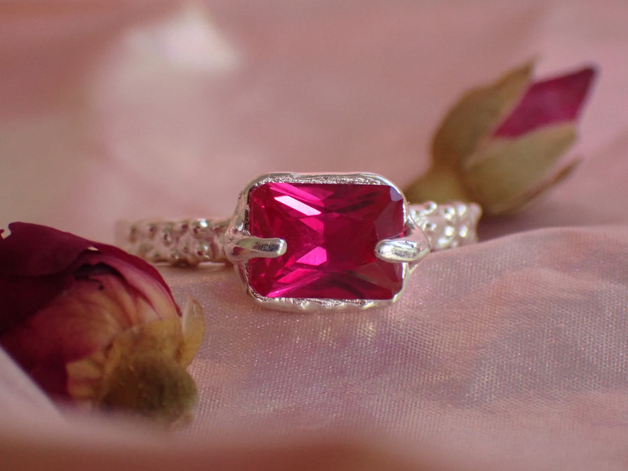 Anthurium Ring | Silver or Gold Lab Grown Ruby Ring