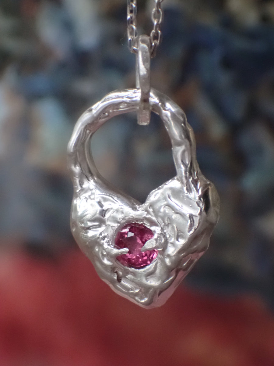Heartbreaker Pendant | Recycled Silver Pink Tourmaline Heart Necklace