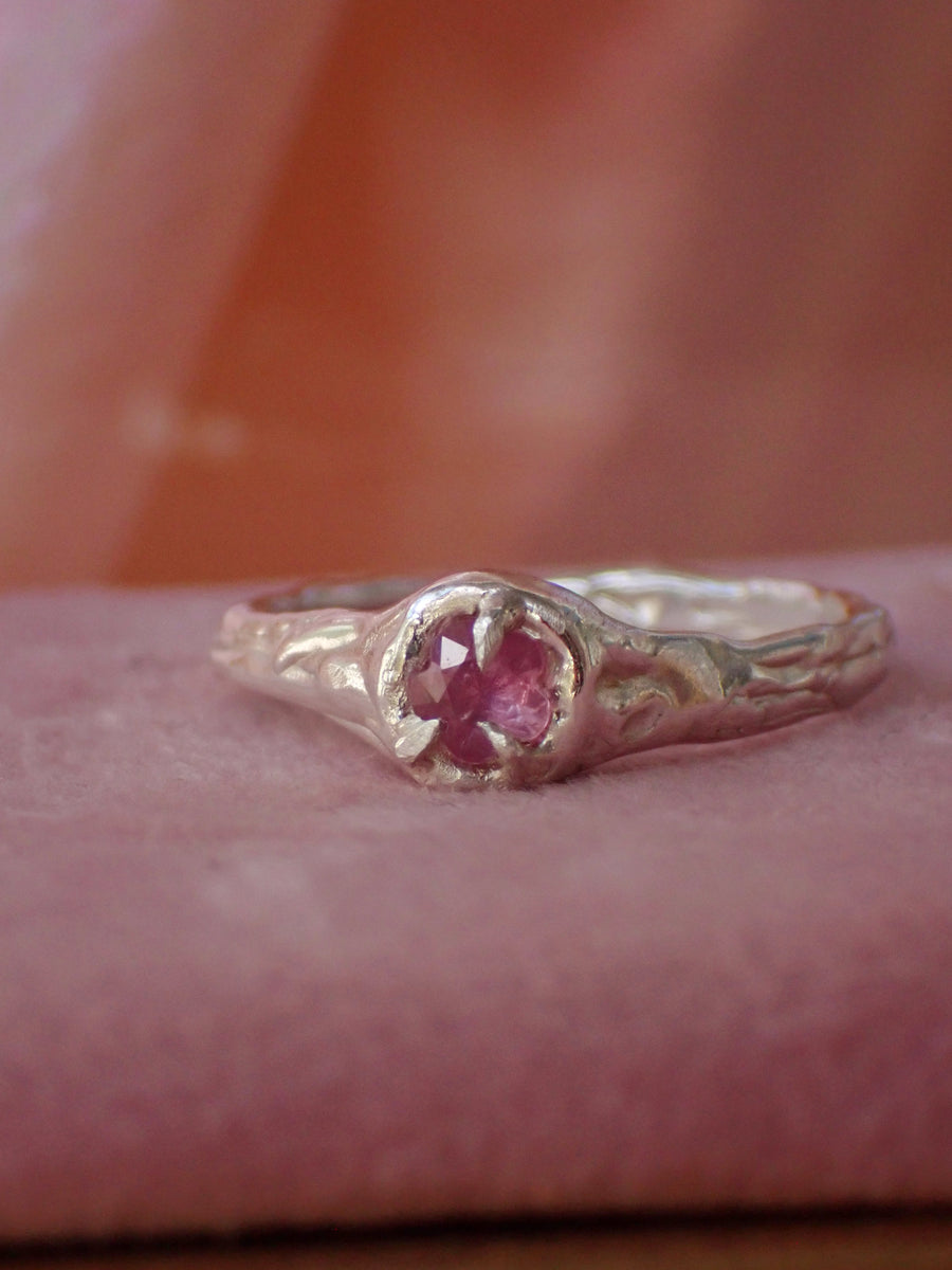Posy Band | Pink Flower Sapphire & Silver Ring